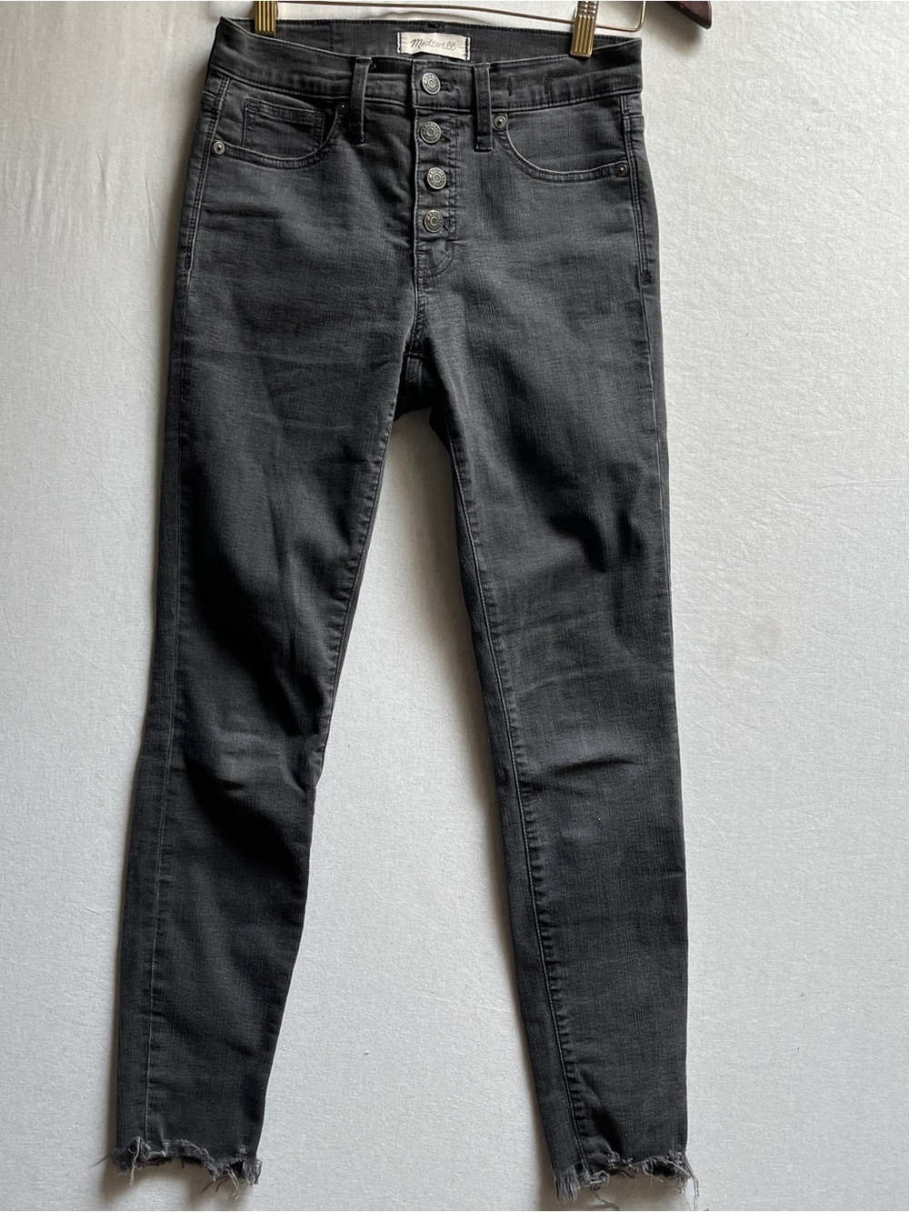 Madewell 9" Mid-Rise Skinny Jeans Button Fly Frayed Hem Sz 26